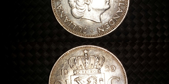 Moneta olandese in argento 2 1/2 G del 1959