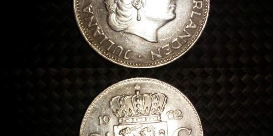 Moneta olandese in argento 2 1/2 G del 1962