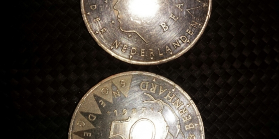 Moneta olandese in argento 50JAAR regina Juliana&Bernhard del 1987